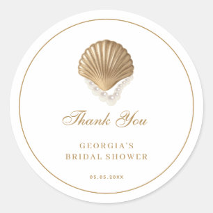 Gouden Schelp Kust Bruiloftsdank Je Ronde Sticker