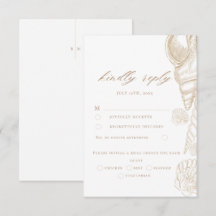 Gouden Schelpen & Witte Kust Bruiloft RSVP Kaart