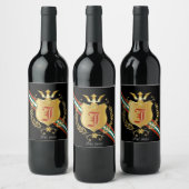 Gouden Schild & Crest Rood|Groene Streep Monogram Wijn Etiket (Flessen)