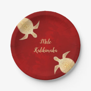 Gouden schildpadden Mele Kalikimaka Hawaiaans Rood Papieren Bordje