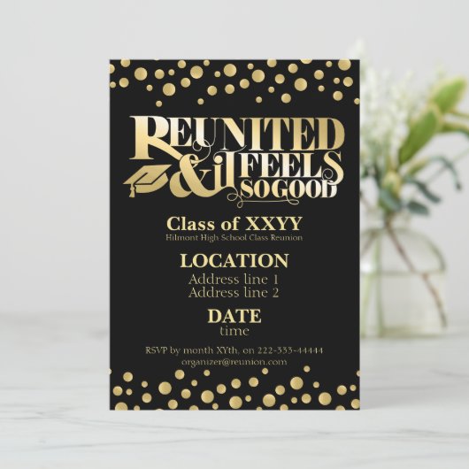 Gouden school reünie uitnodiging (Staand voorkant)