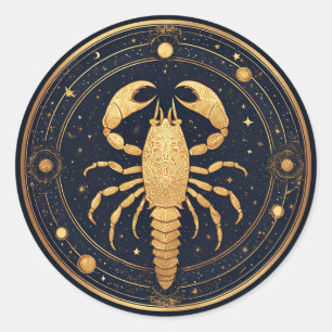 Gouden Schorpioen Kunstwerk met Astrologische Symb Ronde Sticker