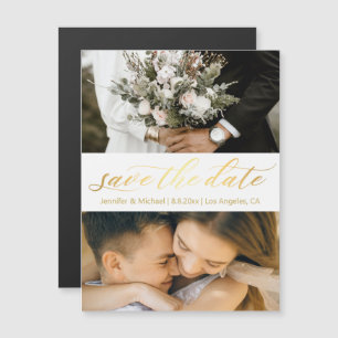 gouden schrift 2 foto's save the date magneet