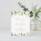 Gouden Schrift Datum Wijzigen Groene Witte Rozen Briefkaart (Staand voorkant)