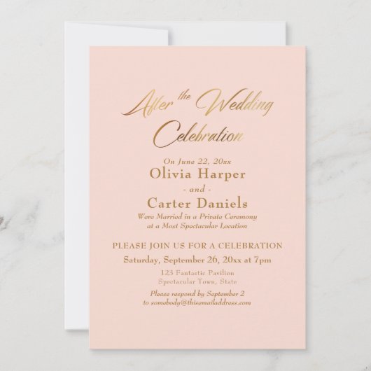 Gouden schrift na het huwelijksfeest blozen kaart (Voorkant)