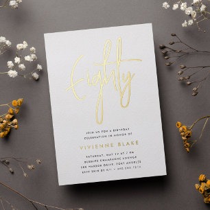 Gouden Script 80ste Verjaardagsfeest Folie Uitnodiging