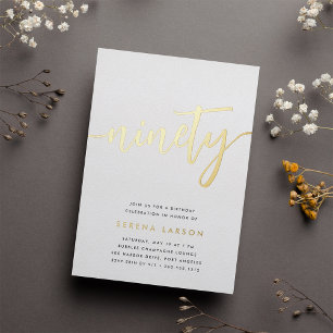 Gouden Script 90ste Verjaardagsfeest Folie Uitnodiging