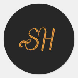 Gouden script aangepaste initialen zwart ronde sticker