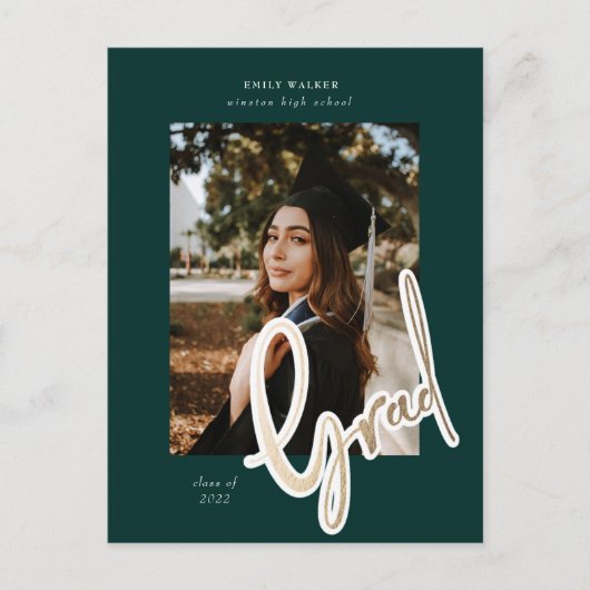 gouden script afstuderen aankondiging briefkaart (Voorkant)