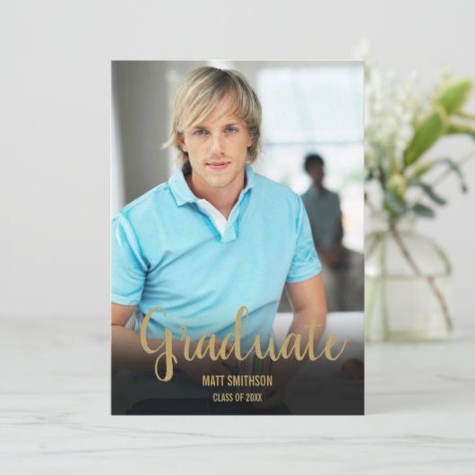 Gouden Script Afstuderen naam en foto Kaart (Staand voorkant)
