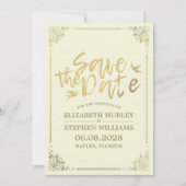 Gouden script bloem kader Save The Date Trouwen (Voorkant)