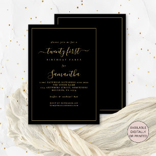 Gouden Script Border 21st Verjaardagsfeest Zwart Kaart