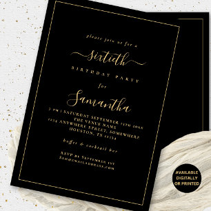 Gouden Script Border 60e verjaardag Party Zwart Kaart