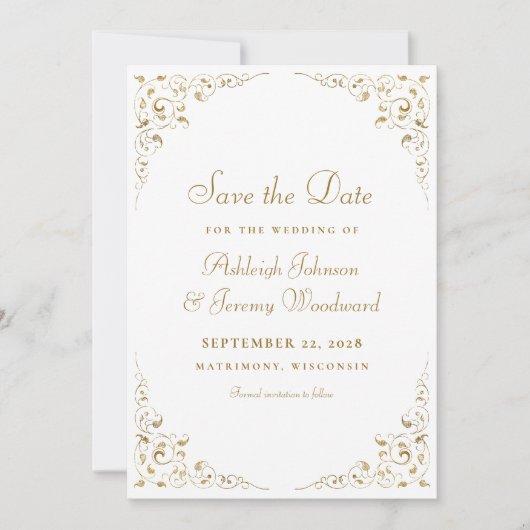 Gouden Script Botanisch Frame Bewaar De Datum Save The Date (Voorkant)
