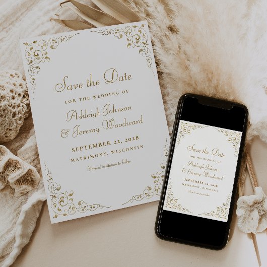 Gouden script botanisch kader save the date