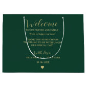 Gouden script bruiloft welkomsttas hotel gastzakke groot cadeauzakje (Voorkant)