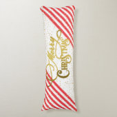 Gouden Script Confetti Rood Wit Familie Kerstmis Lichaamskussen (Voorkant Verticaal)