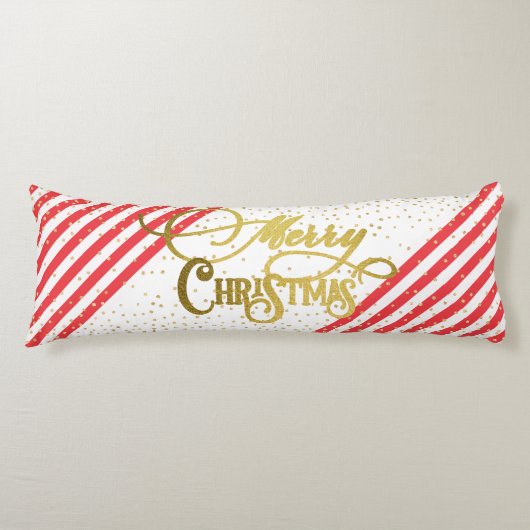 Gouden Script Confetti Rood Wit Familie Kerstmis Lichaamskussen (Voorkant)