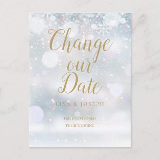 Gouden Script Datumwijziging Uitgesteld Wintereven Briefkaart (Voorkant)