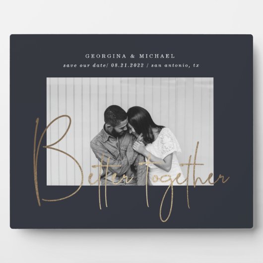 gouden script één foto behalve de datum verloving fotoplaat (Voorkant)