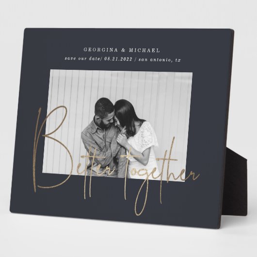 gouden script één foto behalve de datum verloving fotoplaat (Zijkant)