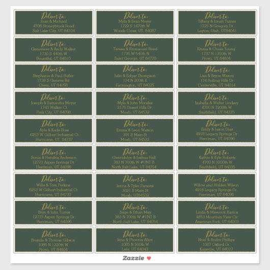 Gouden Script Emerald Groene Bruiloft Adresetikett Sticker (Vel)