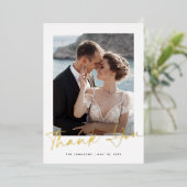 Gouden Script Foto Bruiloft Dank u Kaart (Staand Voorkant)