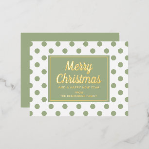 Gouden script groene polka stippen vrolijk kerstfe folie feestdagen briefkaart