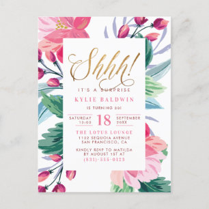 Gouden Script Hand geschilderde Bloemen Verrassing Uitnodiging Briefkaart