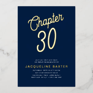 Gouden Script Hoofdstuk 30 Blauw 30e Verjaardagsfe Folie Uitnodiging