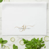 Gouden Script Initialen Monogram Minimalistisch Wi Theedoek (Gevouwen)
