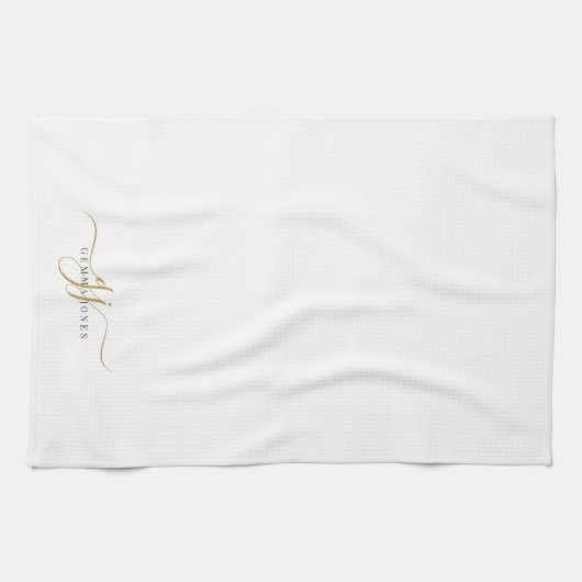 Gouden Script Initialen Monogram Minimalistisch Wi Theedoek (Horizontaal)