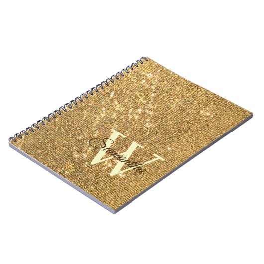 Gouden Script Kleine Monogram Frost Glitter Girly Notitieboek (Linkerzijde)