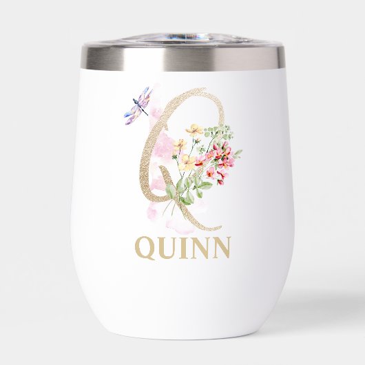 Gouden Script Letter Q Monogram Gepersonaliseerde (Voorkant)