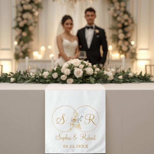 Gouden Script Monogram Bloemstuk Tafel Runner voor Wandkleed