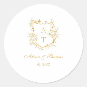 Gouden Script Monogram Crest Wedding Envelope Seal Ronde Sticker