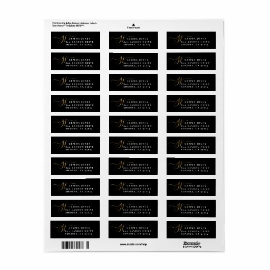 Gouden Script Monogram Initialen Minimalistisch Zw Etiket (Full Sheet)