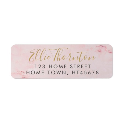 Gouden Script Naam Roze Marble Retouradres Etiket (Voorkant)