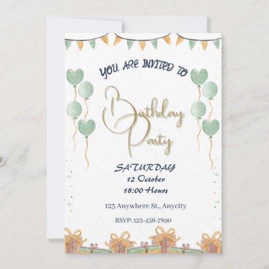 Gouden Script Party Kaart (Voorkant)