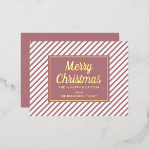 Gouden Script Roze Strepen Prettig Kerstfeest Folie Feestdagen Briefkaart
