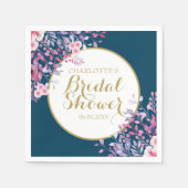 Gouden Script Roze Weide Bloemige Bruiloftsborrel Servet (Voorkant)