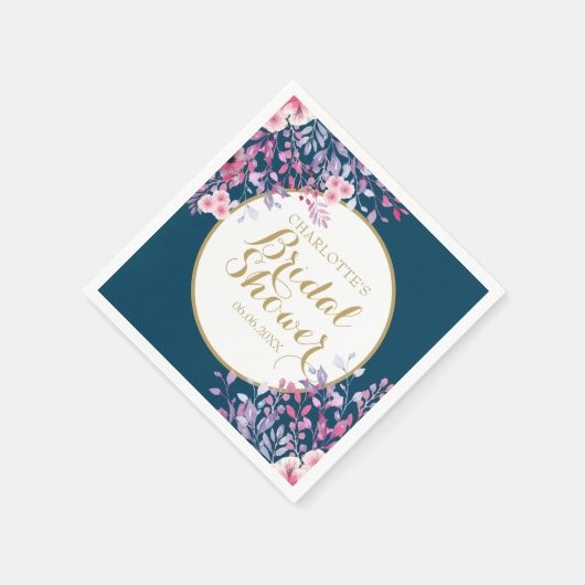 Gouden Script Roze Weide Bloemige Bruiloftsborrel Servet (Hoek)