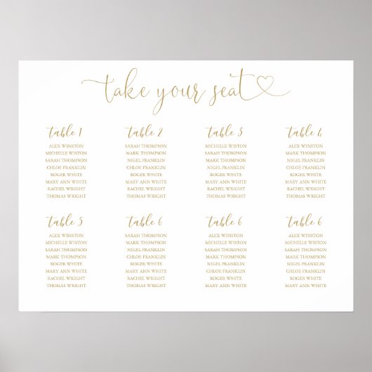 Gouden Script Stoelindeling Tafel Nummer Bord Poster (Voorkant)