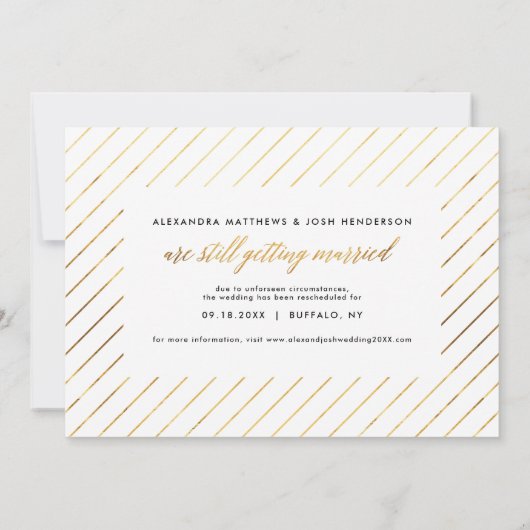 Gouden Script Uitstel Trouwdatum Bericht Save The Date (Achterkant)