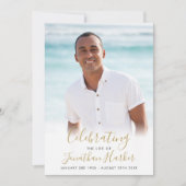 Gouden script uitvaart foto viering van het leven kaart (Voorkant)