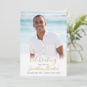 Gouden script uitvaart foto viering van het leven kaart (Staand voorkant)