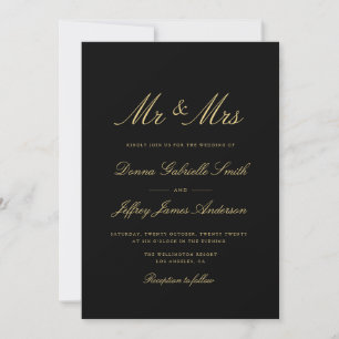 gouden script zwarte MR & MRS trouwuitnodiging Kaart