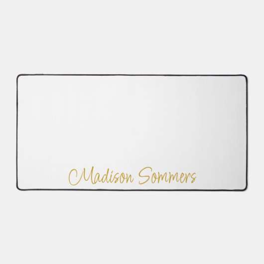Gouden scriptnaam op witte bureaumat (Voorkant)