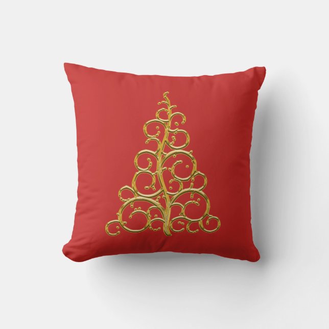 Gouden Scroll Kerstboom Kussen (Voorkant)