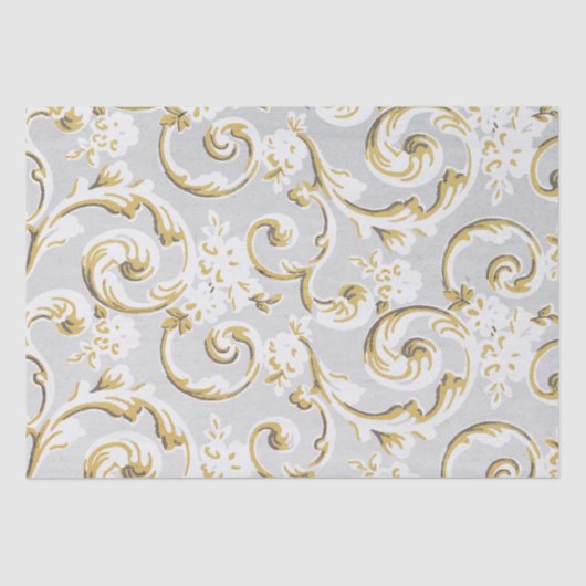 Gouden Scroll Swirl Grijs  Patroon Decoupage Tissuepapier (Voorkant)